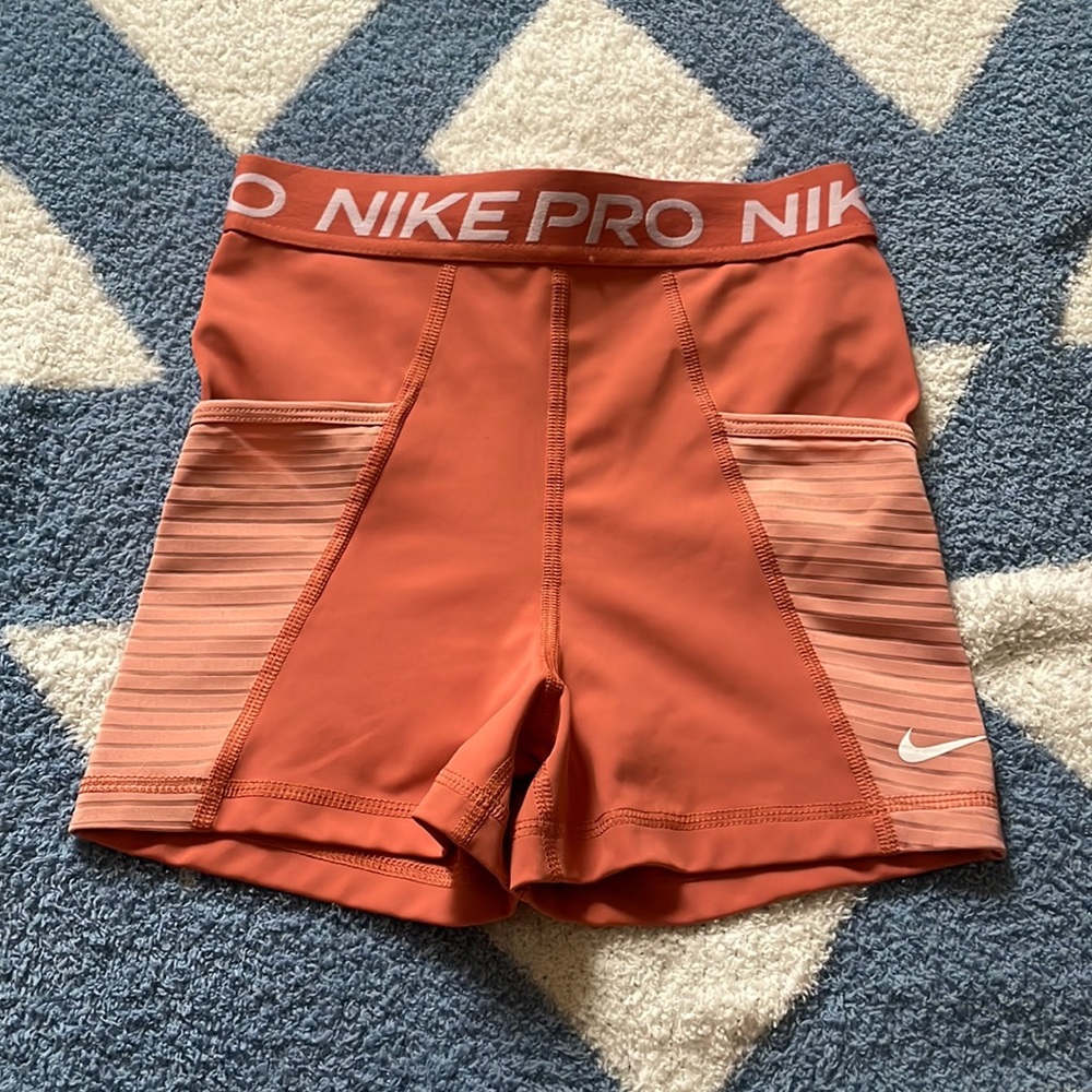 Coral Nike pro dri-fit shorts with zipper